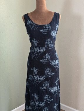 Liz Claiborne Navy Maxi Dress with Light Blue Floral Print